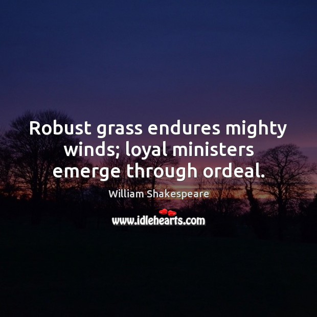 Robust grass endures mighty winds; loyal ministers emerge through ordeal. Picture Quotes Image