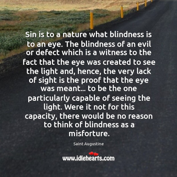 Sin is to a nature what blindness is to an eye. The Saint Augustine Picture Quote