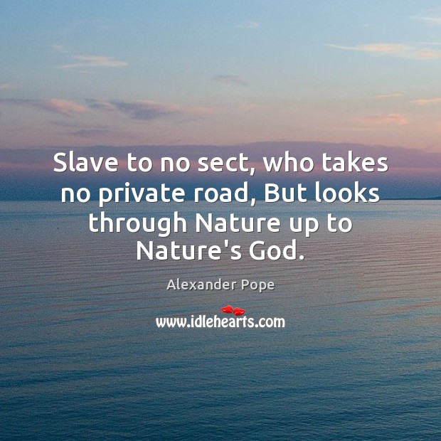 Slave to no sect, who takes no private road, But looks through Nature up to Nature’s God. Nature Quotes Image