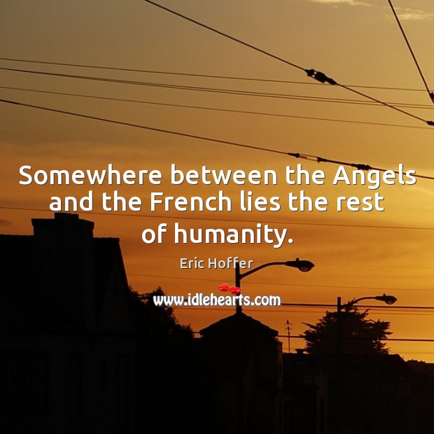 Somewhere between the Angels and the French lies the rest of humanity. Humanity Quotes Image