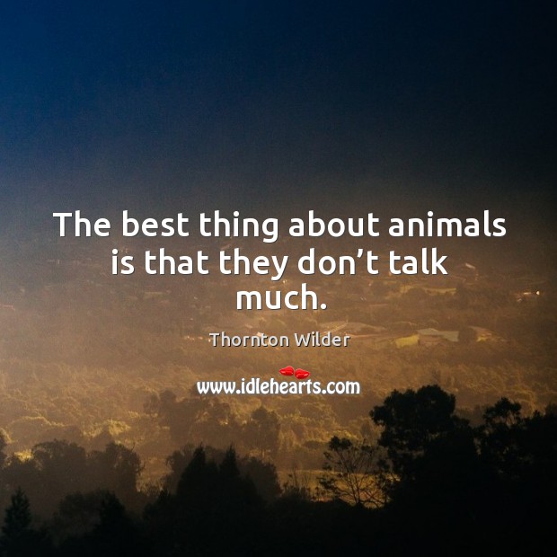 The best thing about animals is that they don’t talk much. Thornton Wilder Picture Quote