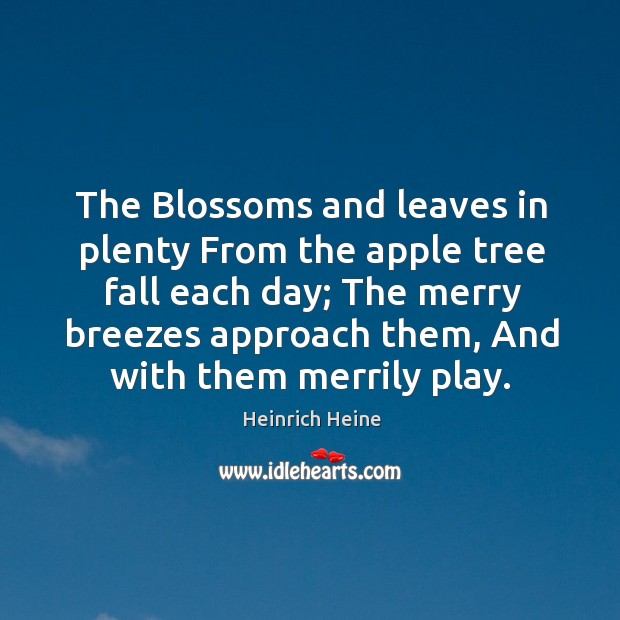 The Blossoms and leaves in plenty From the apple tree fall each Heinrich Heine Picture Quote