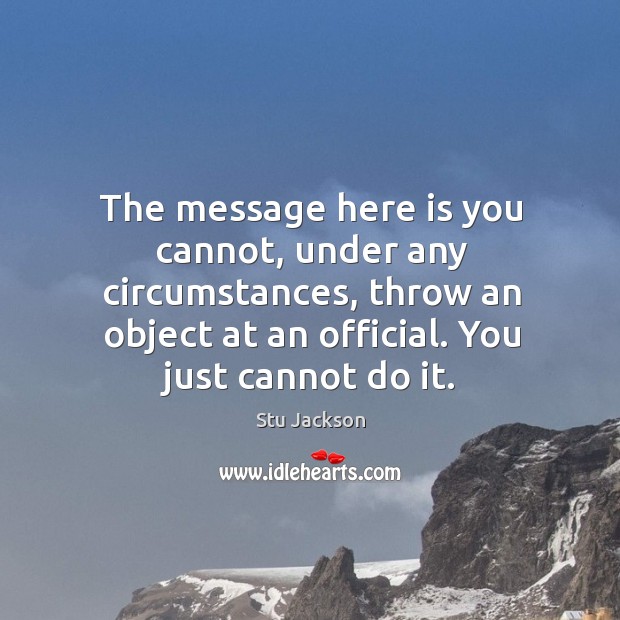 The message here is you cannot, under any circumstances, throw an object at an official. You just cannot do it. Stu Jackson Picture Quote