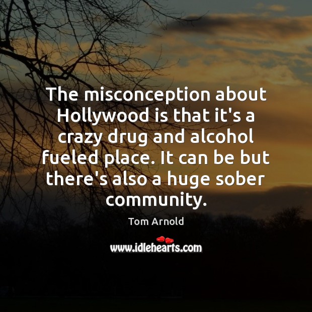 The misconception about Hollywood is that it’s a crazy drug and alcohol Tom Arnold Picture Quote