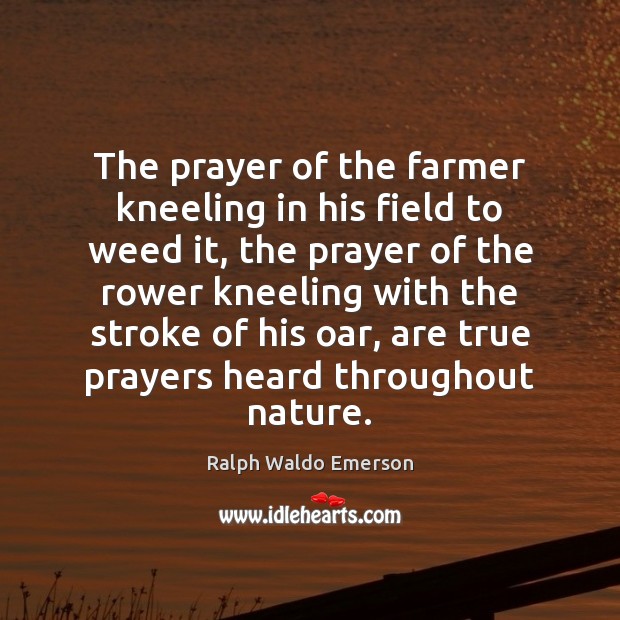 The prayer of the farmer kneeling in his field to weed it, Image