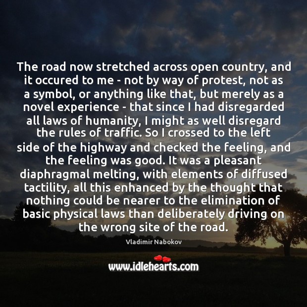 The road now stretched across open country, and it occured to me Driving Quotes Image