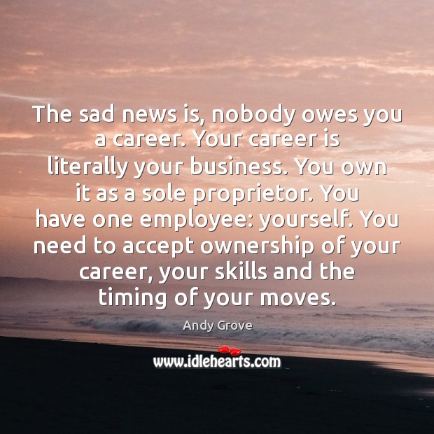 The sad news is, nobody owes you a career. Your career is Accept Quotes Image