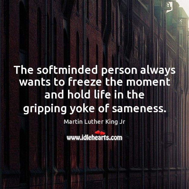 The softminded person always wants to freeze the moment and hold life Martin Luther King Jr Picture Quote