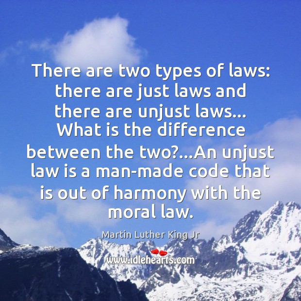 There are two types of laws: there are just laws and there Martin Luther King Jr Picture Quote