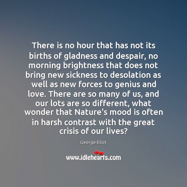 There is no hour that has not its births of gladness and George Eliot Picture Quote