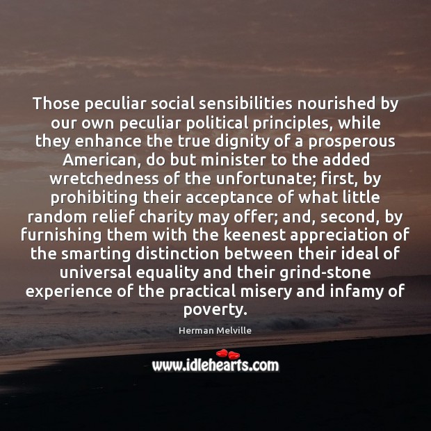 Those peculiar social sensibilities nourished by our own peculiar political principles, while Herman Melville Picture Quote