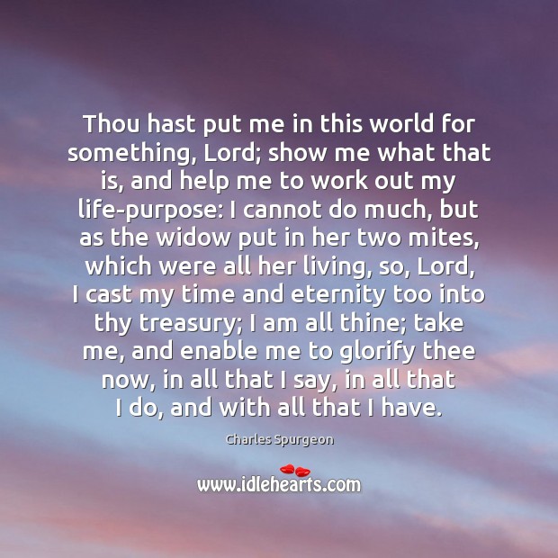 Thou hast put me in this world for something, Lord; show me Charles Spurgeon Picture Quote