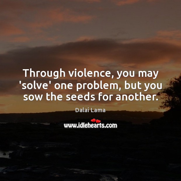 Through violence, you may ‘solve’ one problem, but you sow the seeds for another. Dalai Lama Picture Quote