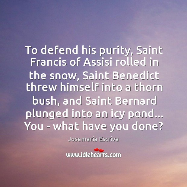 To defend his purity, Saint Francis of Assisi rolled in the snow, Josemaria Escriva Picture Quote