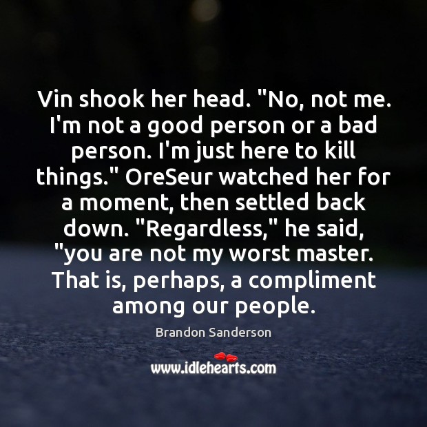 Vin shook her head. “No, not me. I’m not a good person Image