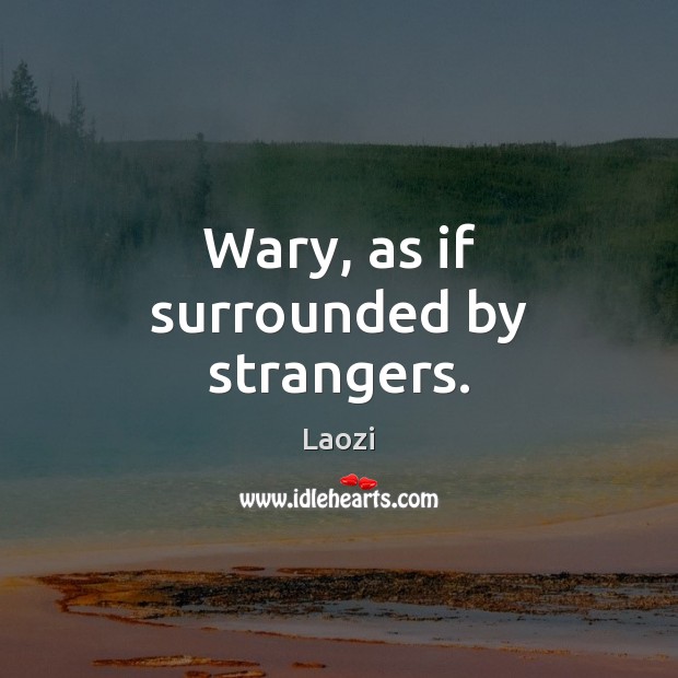 Wary, as if surrounded by strangers. Laozi Picture Quote
