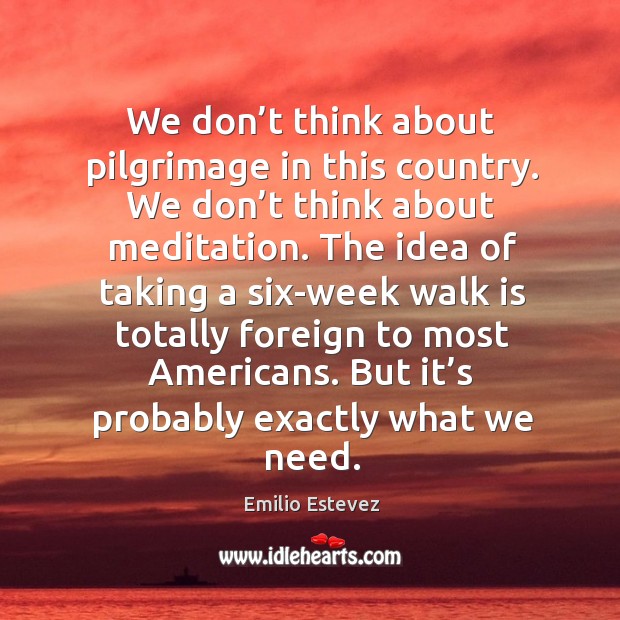 We don’t think about pilgrimage in this country. We don’t think about meditation. Emilio Estevez Picture Quote