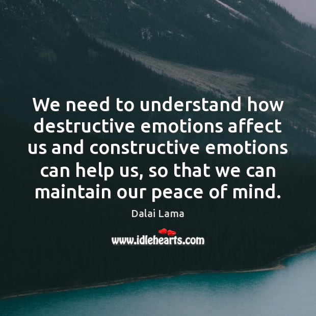 We need to understand how destructive emotions affect us and constructive emotions Dalai Lama Picture Quote