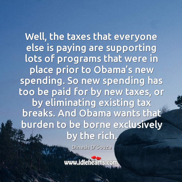 Well, the taxes that everyone else is paying are supporting lots of programs that were in place Dinesh D’Souza Picture Quote