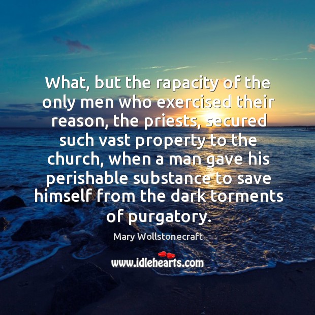 What, but the rapacity of the only men who exercised their reason, the priests Mary Wollstonecraft Picture Quote