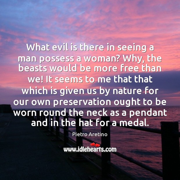 What evil is there in seeing a man possess a woman? Why, Pietro Aretino Picture Quote