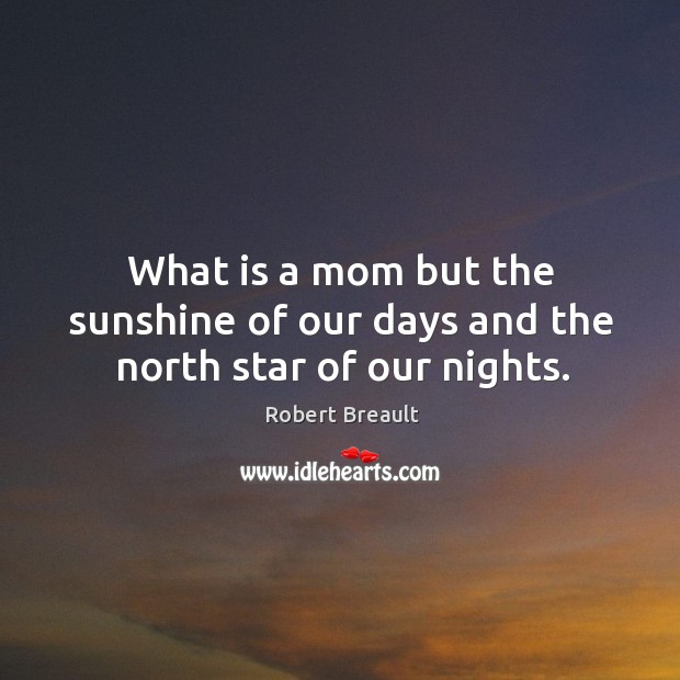 What is a mom but the sunshine of our days and the north star of our nights. Robert Breault Picture Quote