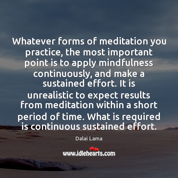 Whatever forms of meditation you practice, the most important point is to Dalai Lama Picture Quote