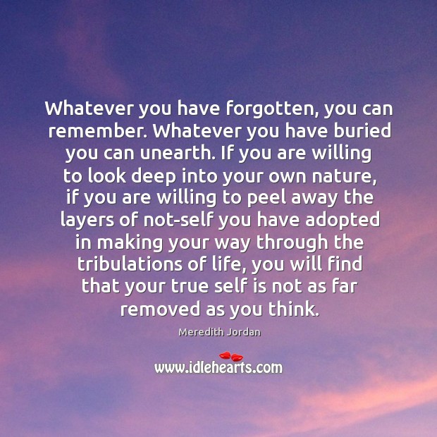 Whatever you have forgotten, you can remember. Whatever you have buried you can unearth. Meredith Jordan Picture Quote