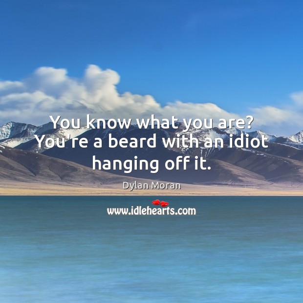 You know what you are? You’re a beard with an idiot hanging off it. Dylan Moran Picture Quote