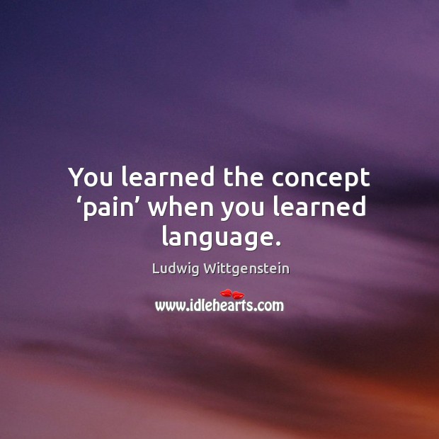 You learned the concept ‘pain’ when you learned language. Ludwig Wittgenstein Picture Quote