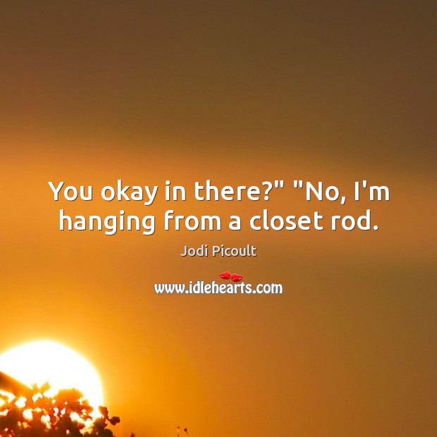 You okay in there?” “No, I’m hanging from a closet rod. Image