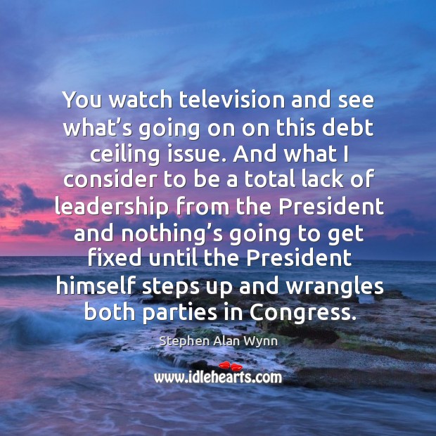 You watch television and see what’s going on on this debt ceiling issue. Stephen Alan Wynn Picture Quote